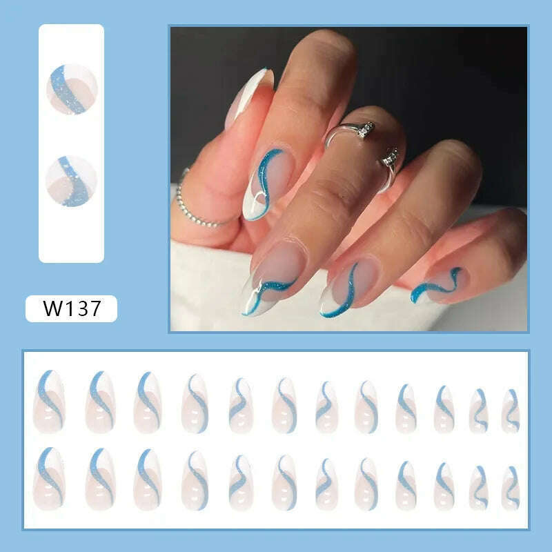 24pcs/Box Ballerina Nail Tip Purple with Design Manicure Patches Fresh Floral Almond False Nails Press on Med Nails Detachable - KIMLUD