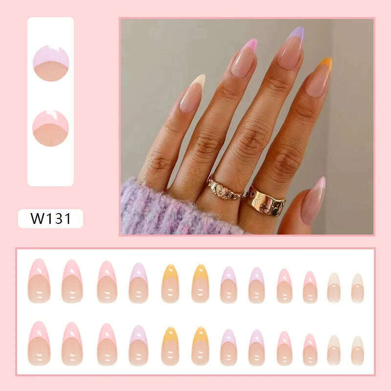 24pcs/Box Ballerina Nail Tip Purple with Design Manicure Patches Fresh Floral Almond False Nails Press on Med Nails Detachable - KIMLUD