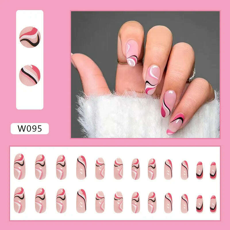 24pcs/Box Ballerina Nail Tip Purple with Design Manicure Patches Fresh Floral Almond False Nails Press on Med Nails Detachable - KIMLUD