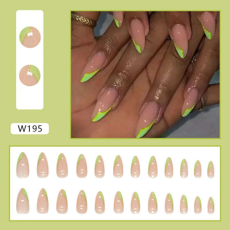 24pcs/Box Ballerina Nail Tip Purple with Design Manicure Patches Fresh Floral Almond False Nails Press on Med Nails Detachable - KIMLUD