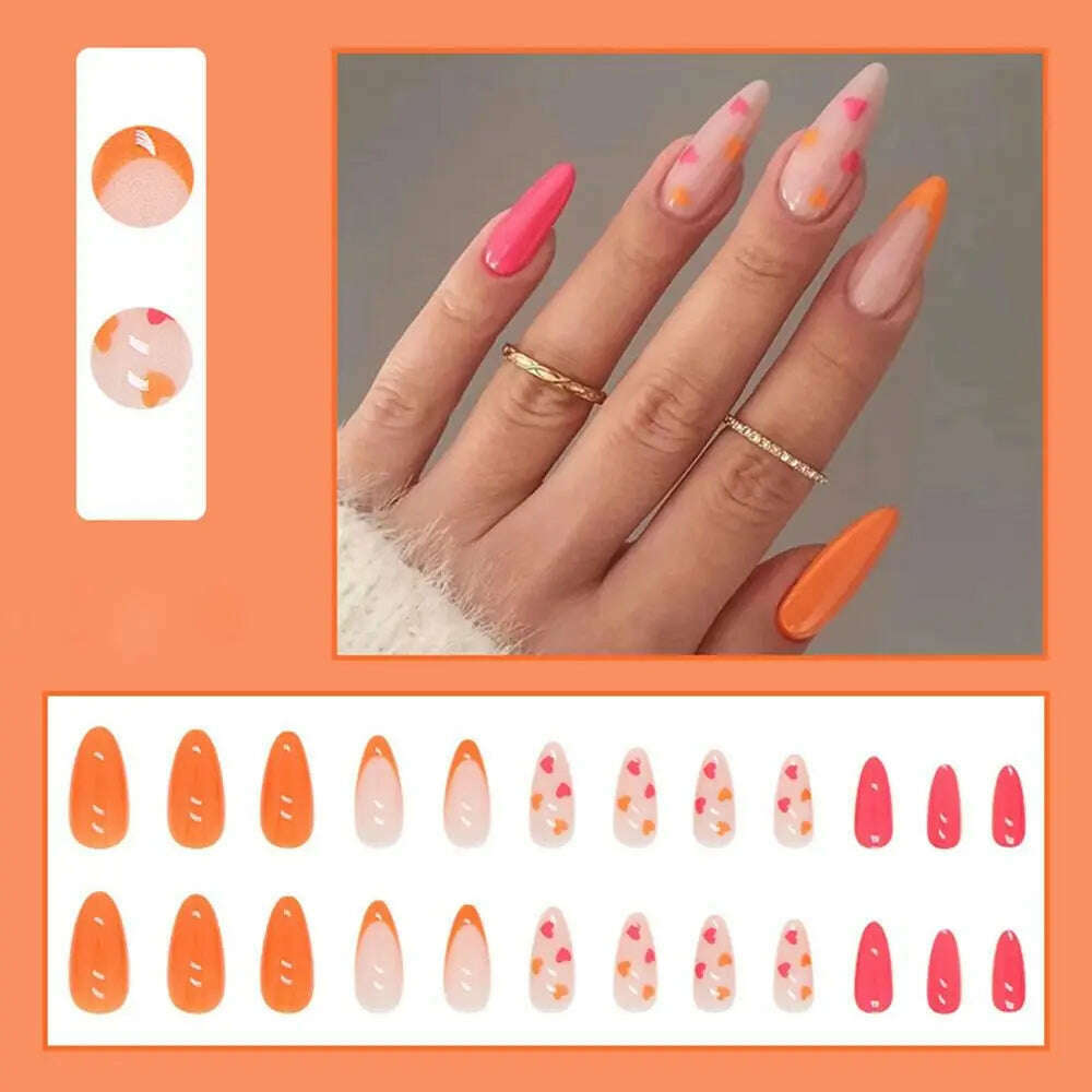 24pcs/Box Ballerina Nail Tip Purple with Design Manicure Patches Fresh Floral Almond False Nails Press on Med Nails Detachable - KIMLUD