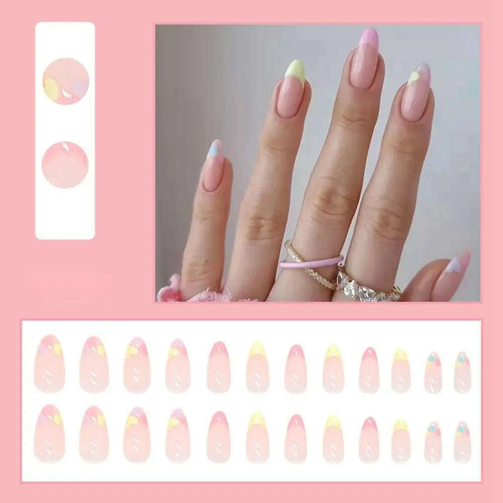 24pcs/Box Ballerina Nail Tip Purple with Design Manicure Patches Fresh Floral Almond False Nails Press on Med Nails Detachable - KIMLUD