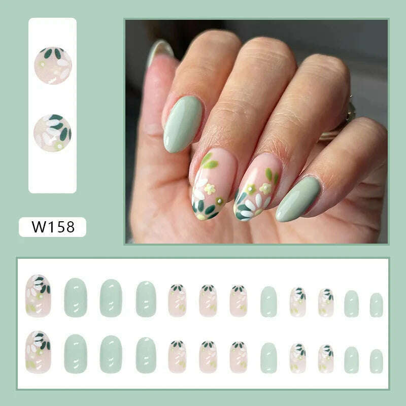 24pcs/Box Ballerina Nail Tip Purple with Design Manicure Patches Fresh Floral Almond False Nails Press on Med Nails Detachable - KIMLUD