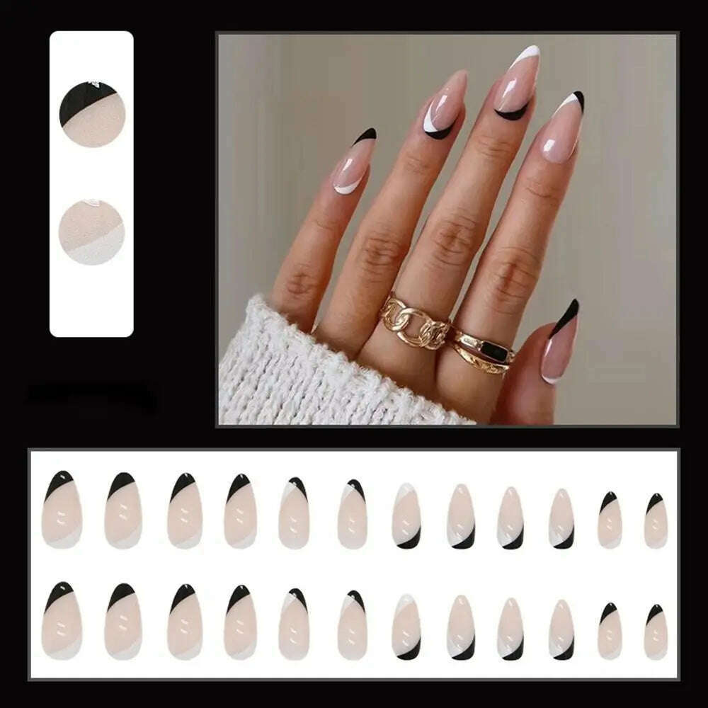 24pcs/Box Ballerina Nail Tip Purple with Design Manicure Patches Fresh Floral Almond False Nails Press on Med Nails Detachable - KIMLUD