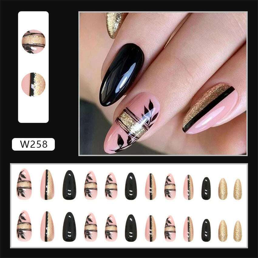 24pcs/Box Ballerina Nail Tip Purple with Design Manicure Patches Fresh Floral Almond False Nails Press on Med Nails Detachable - KIMLUD