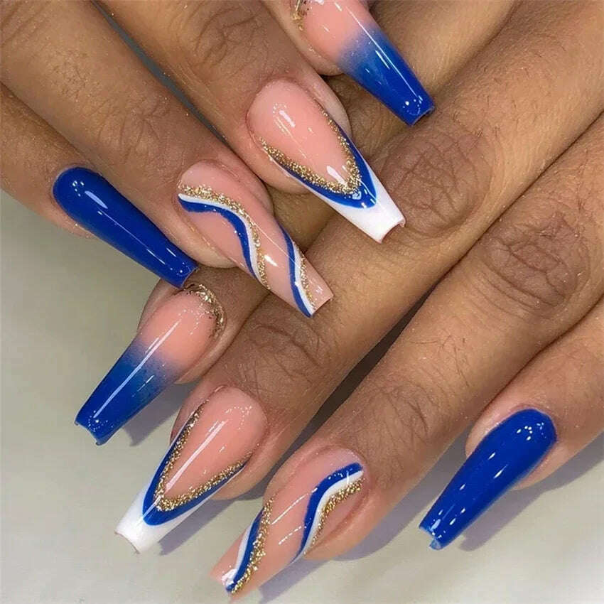 24Pcs/Set Acrylic Long Ballet Press on Nail Tips Coffin Wearing Reusable False Nails Art Colorful Glossy Fake Nails Artificial - KIMLUD
