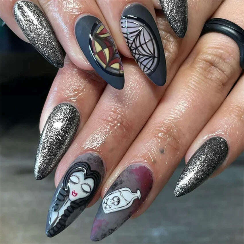 24Pcs/Set Acrylic Long Ballet Press on Nail Tips Coffin Wearing Reusable False Nails Art Colorful Glossy Fake Nails Artificial - KIMLUD
