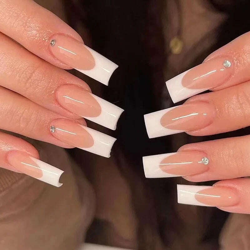 24Pcs/Set Acrylic Long Ballet Press on Nail Tips Coffin Wearing Reusable False Nails Art Colorful Glossy Fake Nails Artificial - KIMLUD