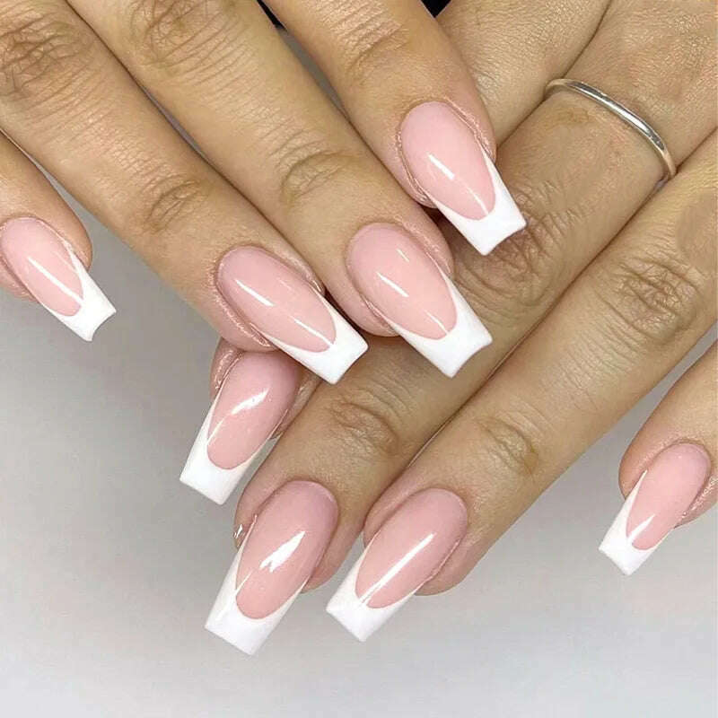24Pcs/Set Acrylic Long Ballet Press on Nail Tips Coffin Wearing Reusable False Nails Art Colorful Glossy Fake Nails Artificial - KIMLUD