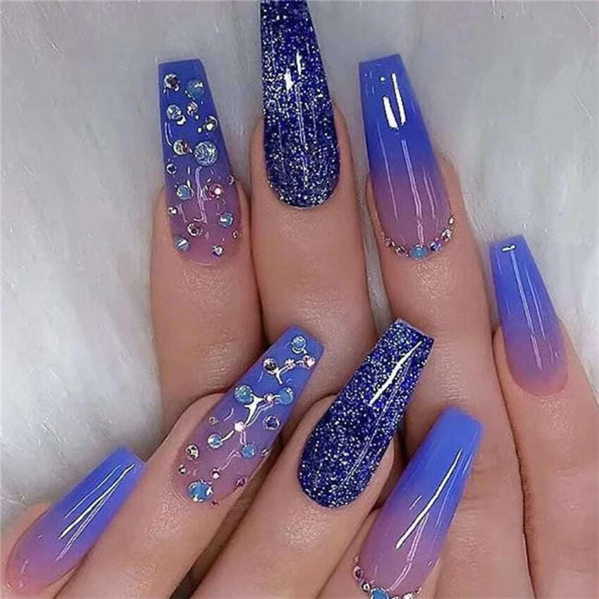 24Pcs/Set Acrylic Long Ballet Press on Nail Tips Coffin Wearing Reusable False Nails Art Colorful Glossy Fake Nails Artificial - KIMLUD