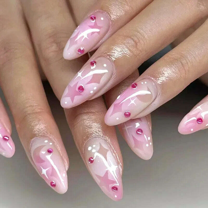 24Pcs/Set Acrylic Long Ballet Press on Nail Tips Coffin Wearing Reusable False Nails Art Colorful Glossy Fake Nails Artificial - KIMLUD