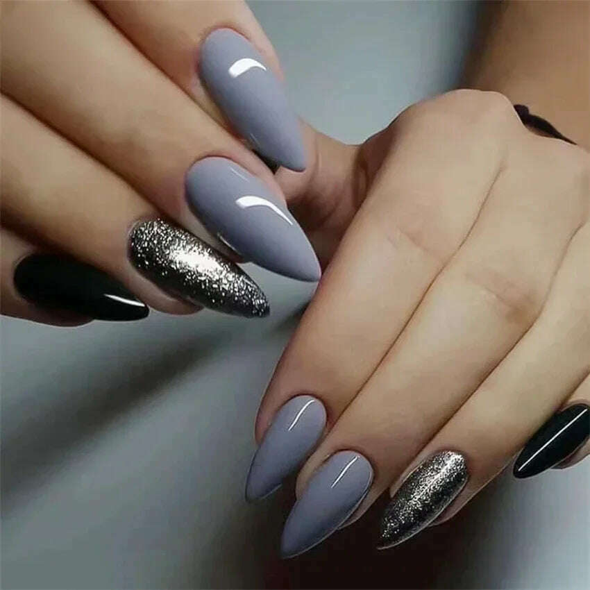 24Pcs/Set Acrylic Long Ballet Press on Nail Tips Coffin Wearing Reusable False Nails Art Colorful Glossy Fake Nails Artificial - KIMLUD