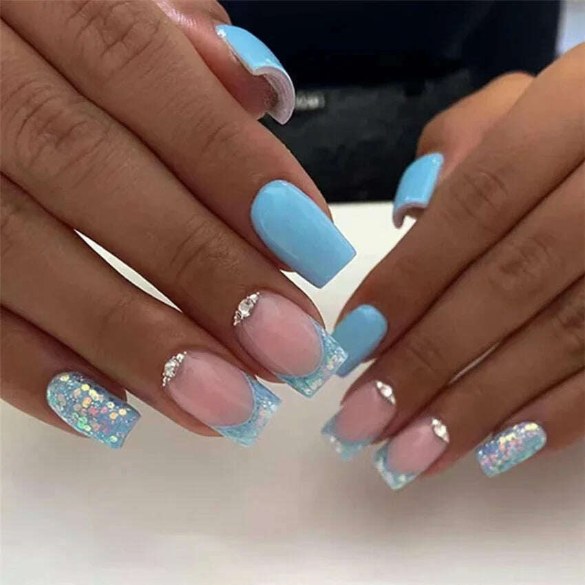 24Pcs/Set Acrylic Long Ballet Press on Nail Tips Coffin Wearing Reusable False Nails Art Colorful Glossy Fake Nails Artificial - KIMLUD