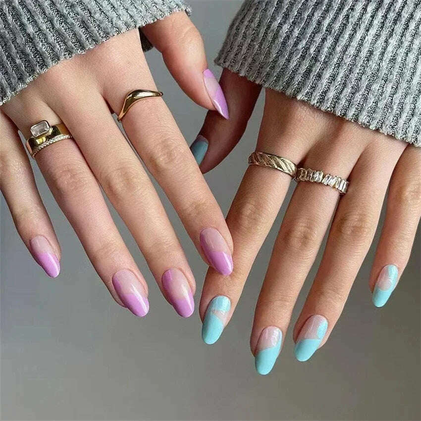 24Pcs/Set Acrylic Long Ballet Press on Nail Tips Coffin Wearing Reusable False Nails Art Colorful Glossy Fake Nails Artificial - KIMLUD