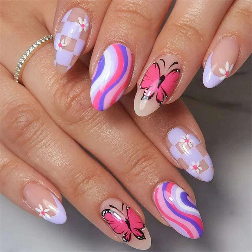 24Pcs/Set Acrylic Long Ballet Press on Nail Tips Coffin Wearing Reusable False Nails Art Colorful Glossy Fake Nails Artificial - KIMLUD