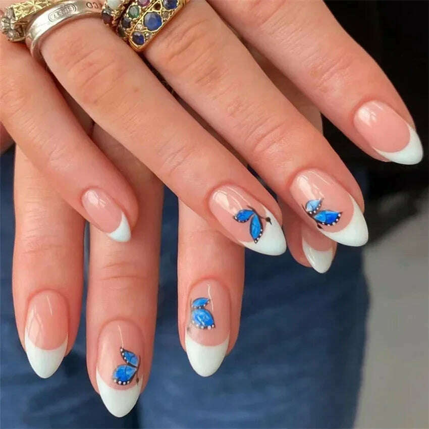 24Pcs/Set Acrylic Long Ballet Press on Nail Tips Coffin Wearing Reusable False Nails Art Colorful Glossy Fake Nails Artificial - KIMLUD