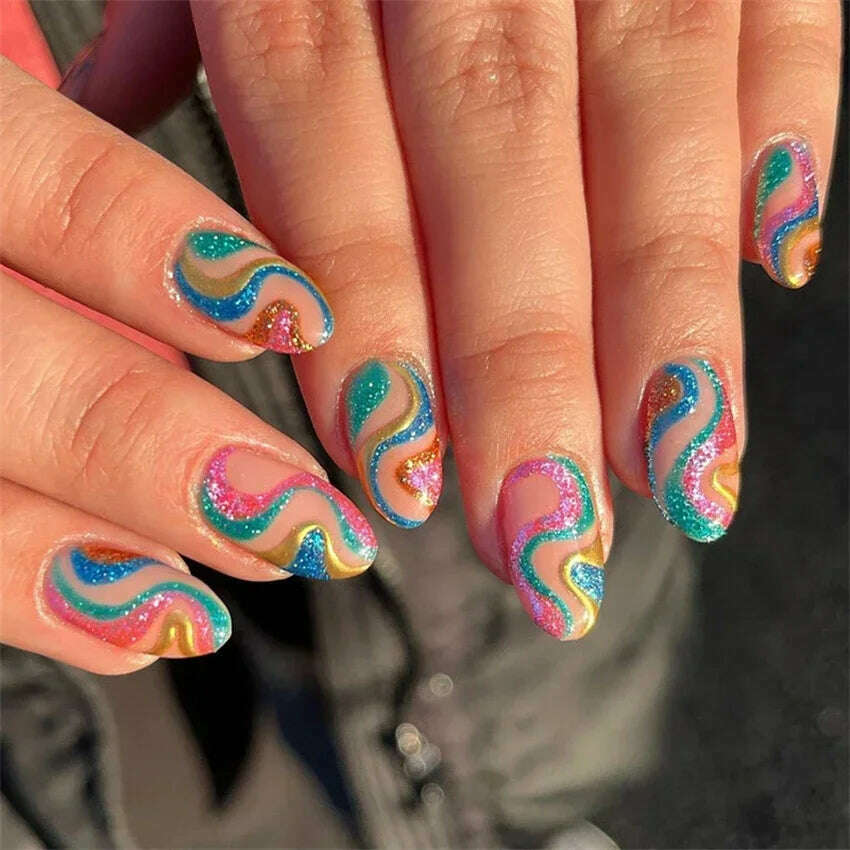 24Pcs/Set Acrylic Long Ballet Press on Nail Tips Coffin Wearing Reusable False Nails Art Colorful Glossy Fake Nails Artificial - KIMLUD