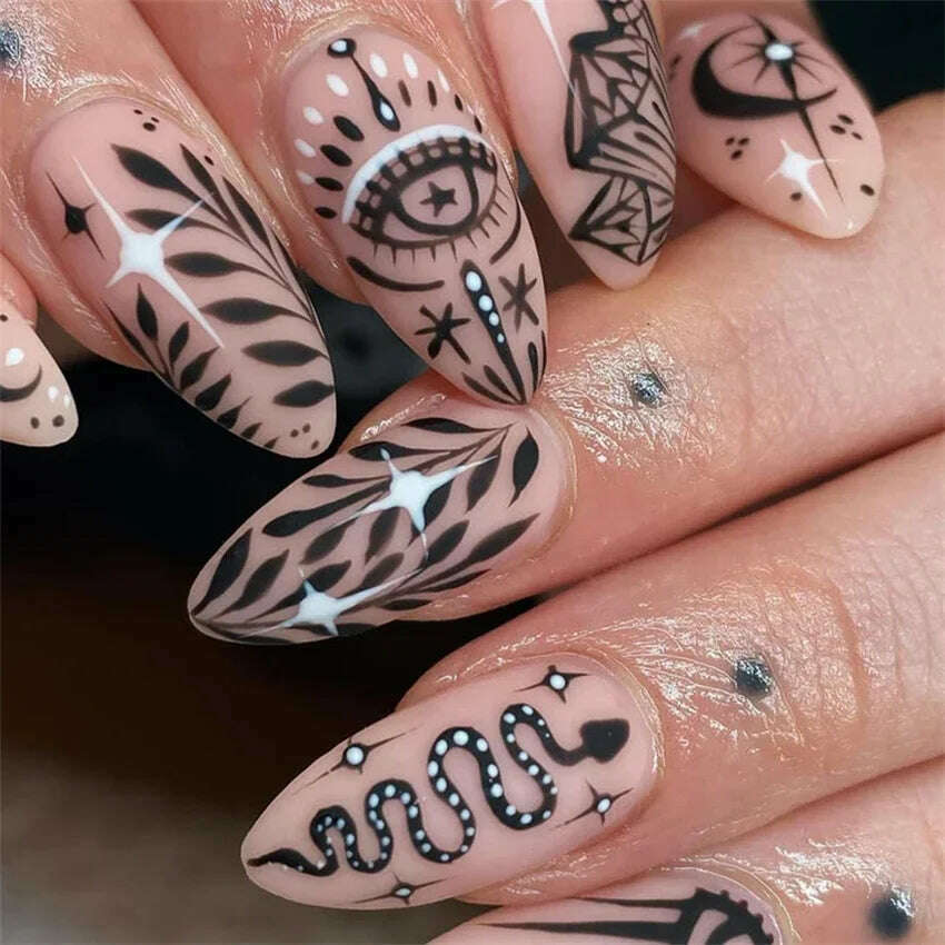 24Pcs/Set Acrylic Long Ballet Press on Nail Tips Coffin Wearing Reusable False Nails Art Colorful Glossy Fake Nails Artificial - KIMLUD