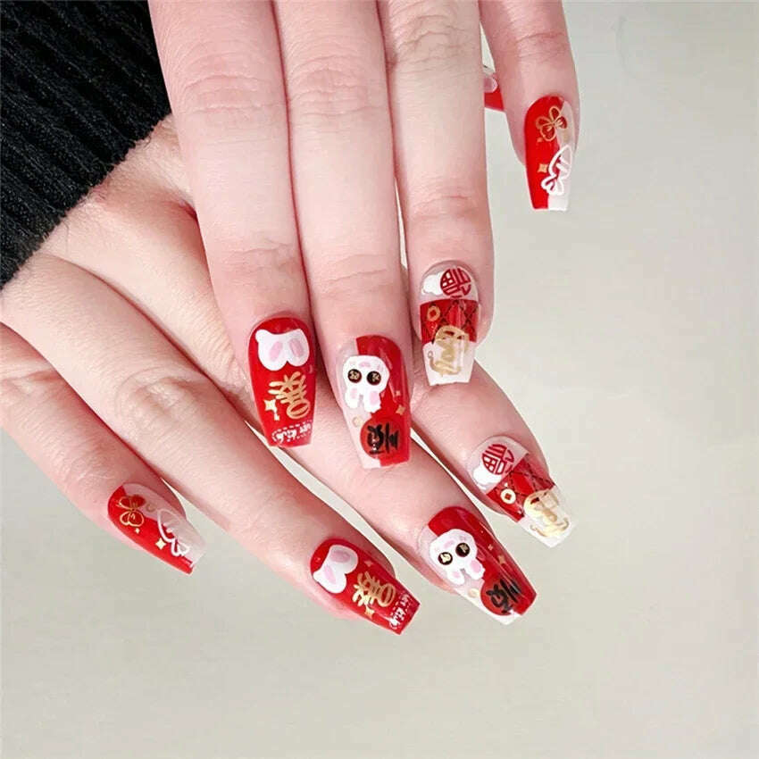 24Pcs/Set Acrylic Long Ballet Press on Nail Tips Coffin Wearing Reusable False Nails Art Colorful Glossy Fake Nails Artificial - KIMLUD