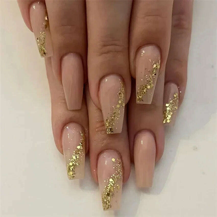24Pcs/Set Acrylic Long Ballet Press on Nail Tips Coffin Wearing Reusable False Nails Art Colorful Glossy Fake Nails Artificial - KIMLUD