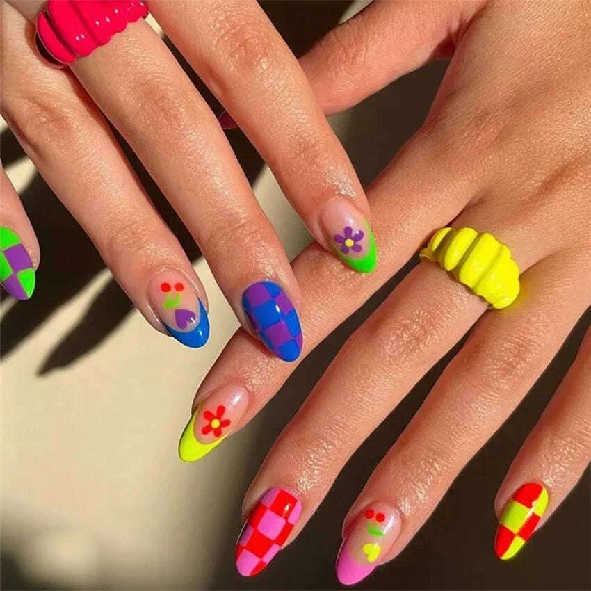24Pcs/Set Acrylic Long Ballet Press on Nail Tips Coffin Wearing Reusable False Nails Art Colorful Glossy Fake Nails Artificial - KIMLUD