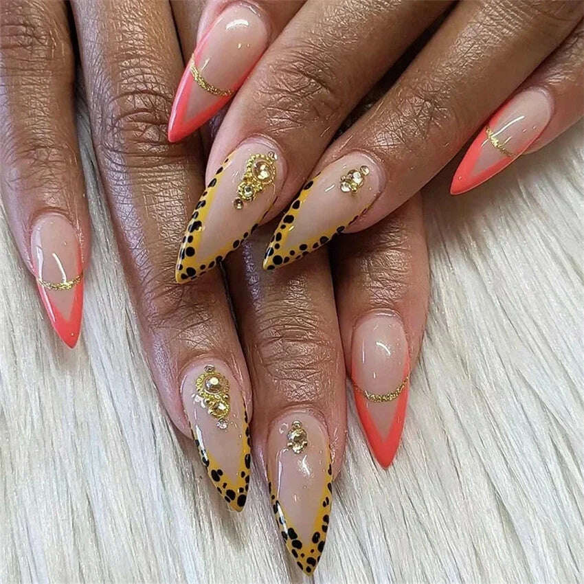 24Pcs/Set Acrylic Long Ballet Press on Nail Tips Coffin Wearing Reusable False Nails Art Colorful Glossy Fake Nails Artificial - KIMLUD