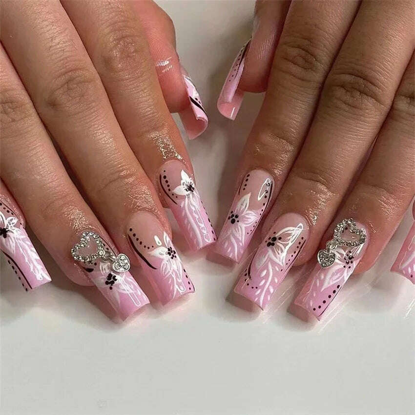 24Pcs/Set Acrylic Long Ballet Press on Nail Tips Coffin Wearing Reusable False Nails Art Colorful Glossy Fake Nails Artificial - KIMLUD