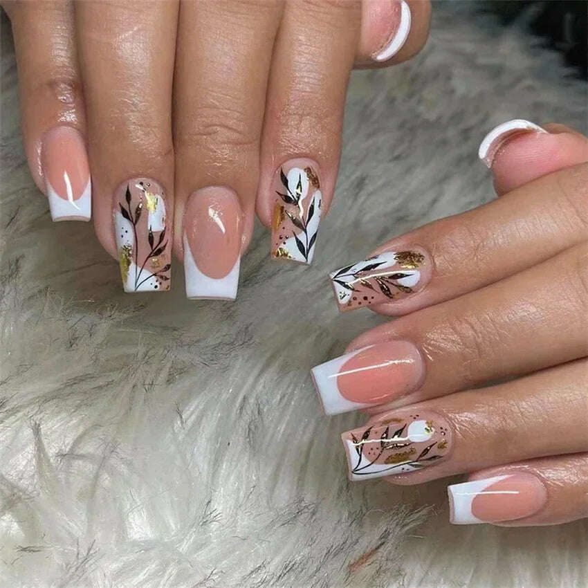 24Pcs/Set Acrylic Long Ballet Press on Nail Tips Coffin Wearing Reusable False Nails Art Colorful Glossy Fake Nails Artificial - KIMLUD