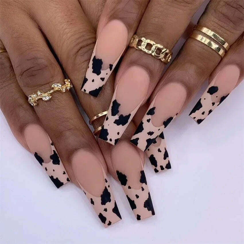 24Pcs/Set Acrylic Long Ballet Press on Nail Tips Coffin Wearing Reusable False Nails Art Colorful Glossy Fake Nails Artificial - KIMLUD