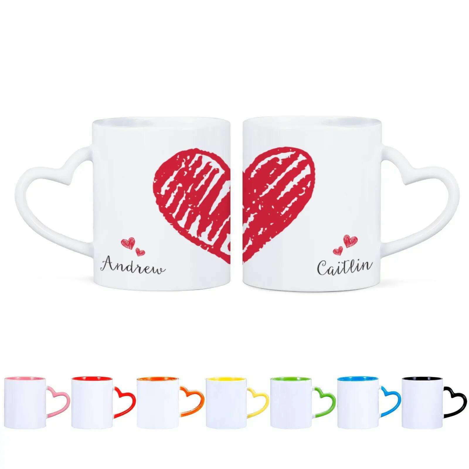 KIMLUD, 2pc Heart Handle Personalized Name Couple Coffee Mug for Girlfriend Wife Husband Valentine's Day present for Couples Coffee Mugs, KIMLUD Womens Clothes