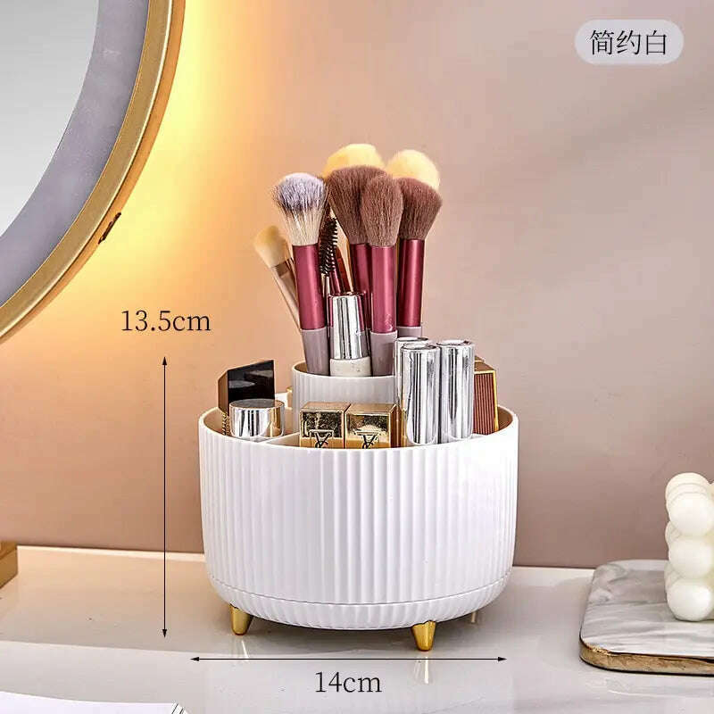 360°Rotating Desktop Makeup Brushes Organizer Cosmetic Storage Box Portable Lipstick Holder Skincare Pen Organizer Stand - KIMLUD