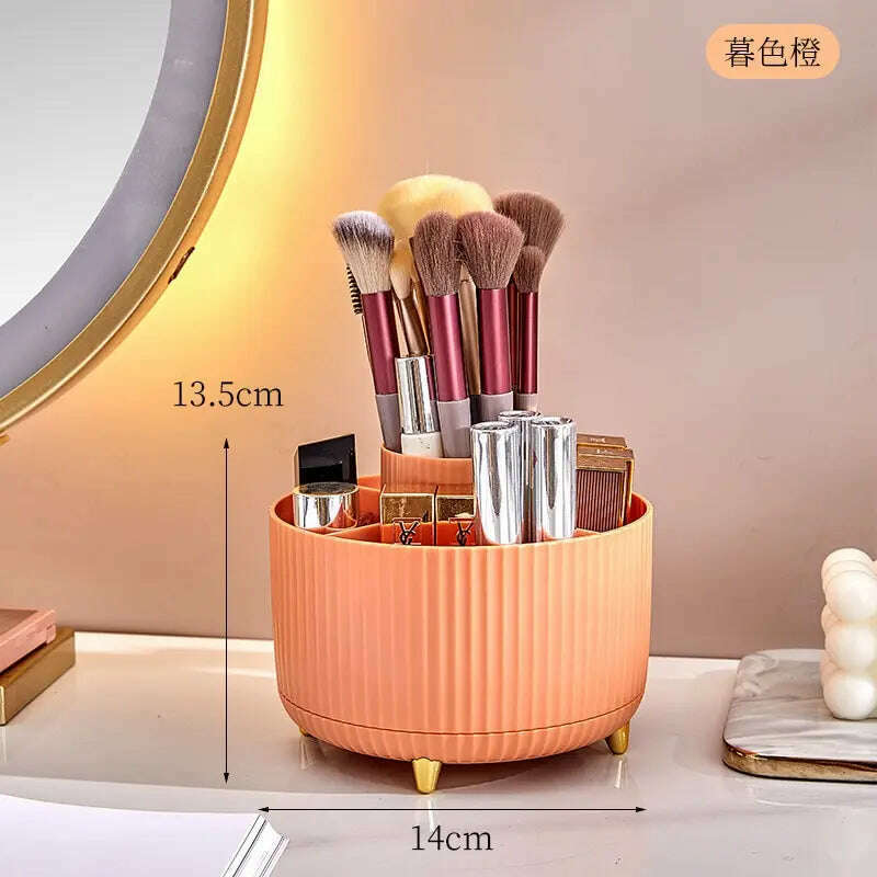 360°Rotating Desktop Makeup Brushes Organizer Cosmetic Storage Box Portable Lipstick Holder Skincare Pen Organizer Stand - KIMLUD
