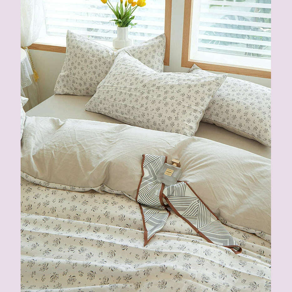 3pcs light gray Duvet Cover Set (1*Duvet Cover + 2*Pillowcase, Without Core), Fresh Flower Print Bedding Set, Soft Comfortable - KIMLUD