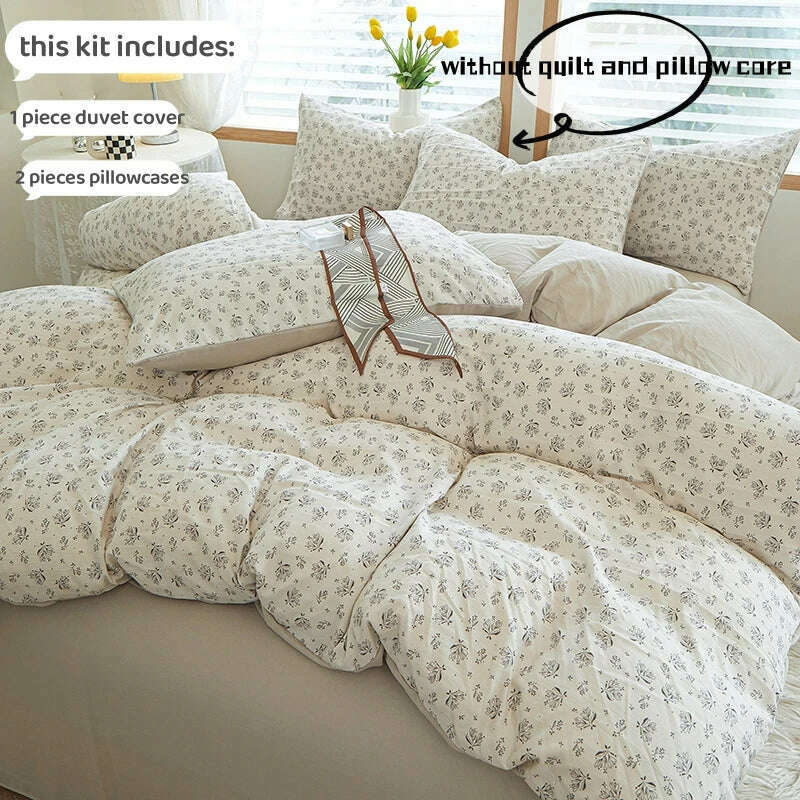3pcs light gray Duvet Cover Set (1*Duvet Cover + 2*Pillowcase, Without Core), Fresh Flower Print Bedding Set, Soft Comfortable - KIMLUD