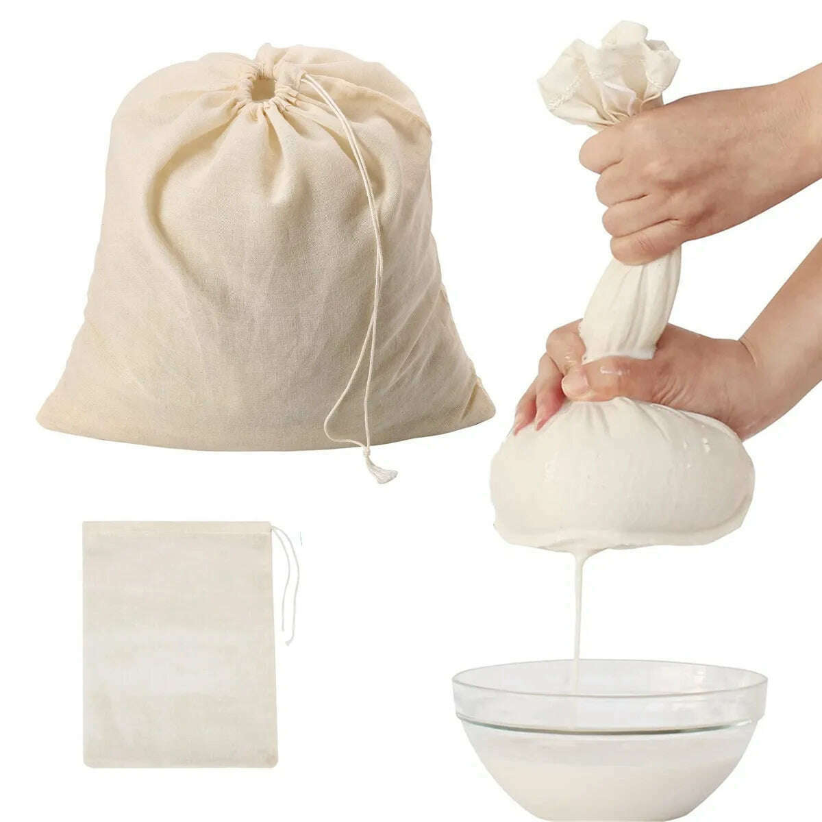 3Pcs Nut Milk Bags Cheese Cloth Cheesecloth Bags for Straining Reusable Cotton Filter Bags Cold Brew Bags Milk Tea Strainers - KIMLUD