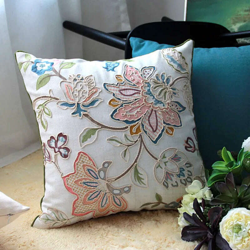 45x45cm High-end Towel Embroidery Flowers Pillow Cover Pink Decorative Pillows Throw Pillow Cases Sofa Living Room Home Decor - KIMLUD