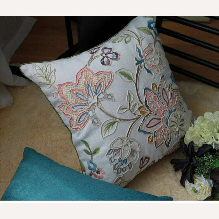 45x45cm High-end Towel Embroidery Flowers Pillow Cover Pink Decorative Pillows Throw Pillow Cases Sofa Living Room Home Decor - KIMLUD