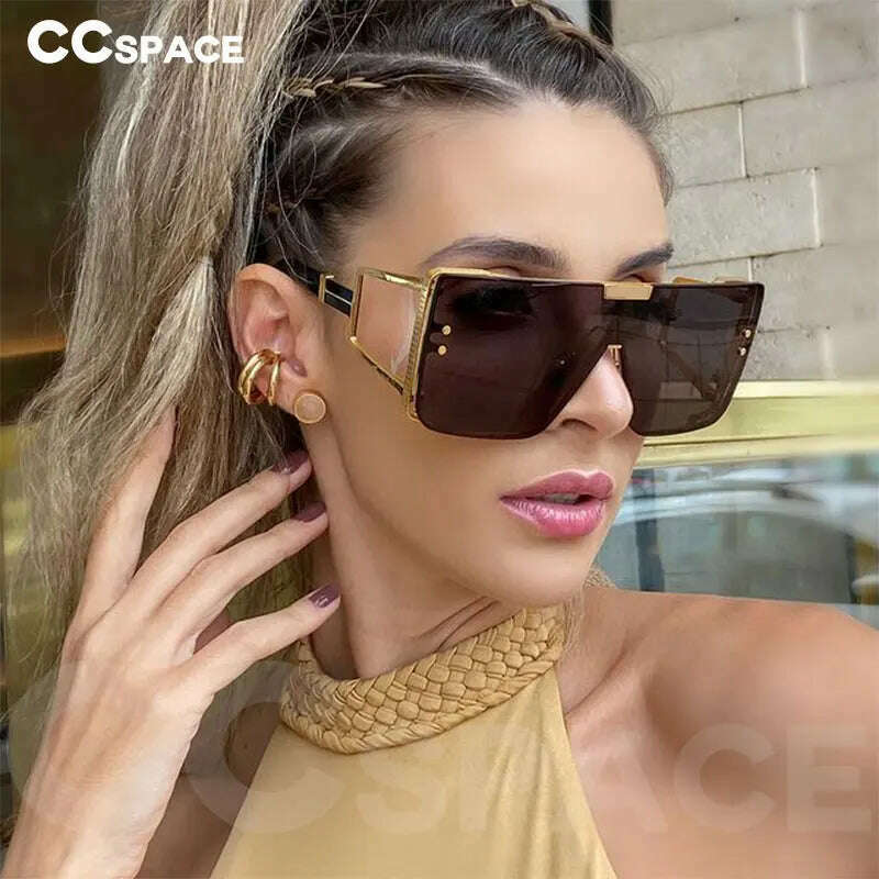 46588 Oversized One Lens Goggle Sunglasses Retro Men Women Fashion Shades UV400 Vintage Glasses - KIMLUD