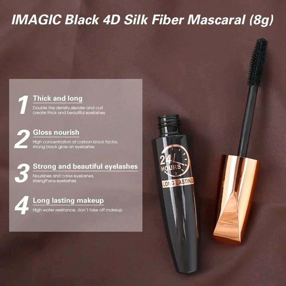 5D Waterproof Mascara Lengthens Eyelashes Extension Black Silk Fiber Mascara Female Makeup Cosmetic Waterproof Mascara - KIMLUD
