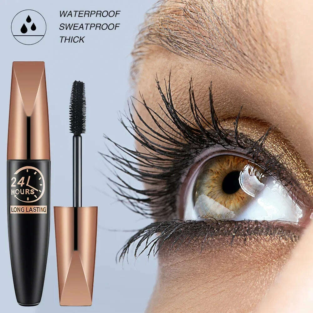 5D Waterproof Mascara Lengthens Eyelashes Extension Black Silk Fiber Mascara Female Makeup Cosmetic Waterproof Mascara - KIMLUD