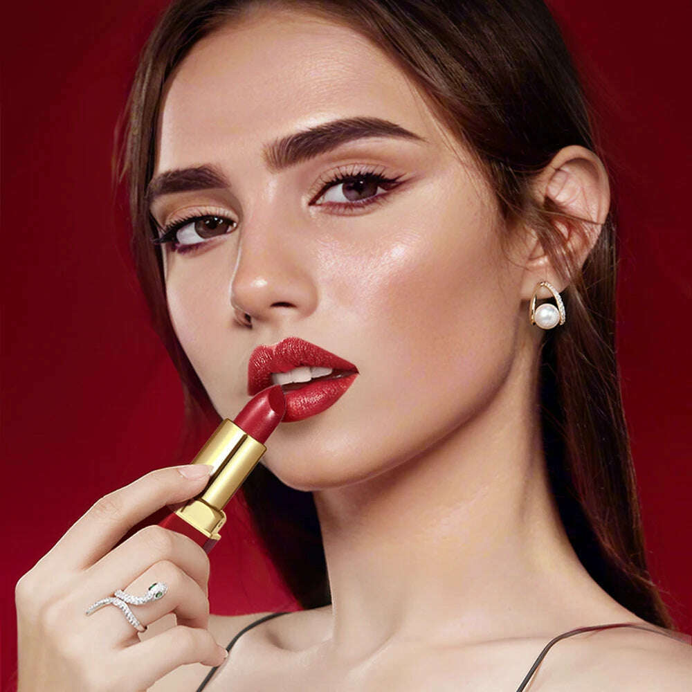 6 Colors Gold Bar Tube Lipstick Matte Texture Pearlescent Glitter Velvet Lipstick Valentine's Day Gift 6PCS - KIMLUD
