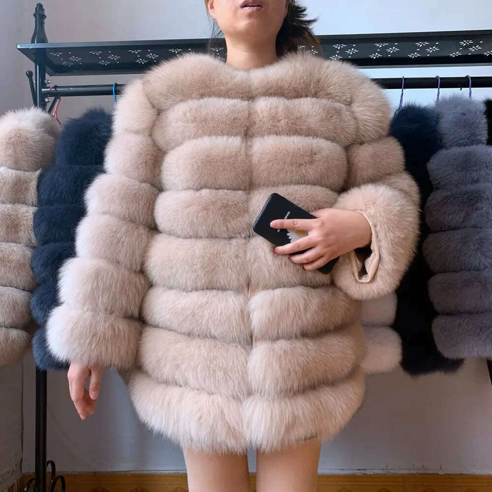 70CM 4in1 New Fast Shipping New Fashion Women Fashion Real Natural Fox Fur Long Coat Jacket for Winter Warm Over Coat - KIMLUD
