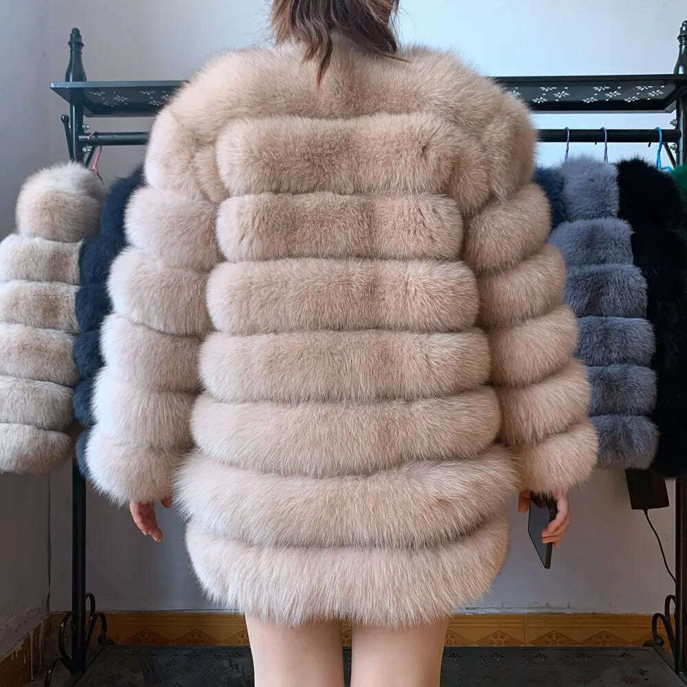 70CM 4in1 New Fast Shipping New Fashion Women Fashion Real Natural Fox Fur Long Coat Jacket for Winter Warm Over Coat - KIMLUD