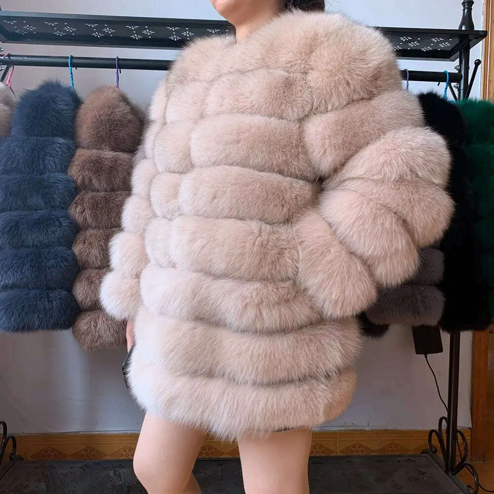 70CM 4in1 New Fast Shipping New Fashion Women Fashion Real Natural Fox Fur Long Coat Jacket for Winter Warm Over Coat - KIMLUD