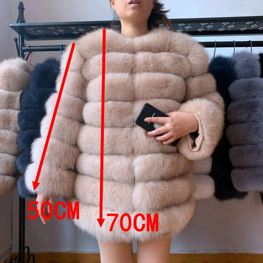 70CM 4in1 New Fast Shipping New Fashion Women Fashion Real Natural Fox Fur Long Coat Jacket for Winter Warm Over Coat - KIMLUD
