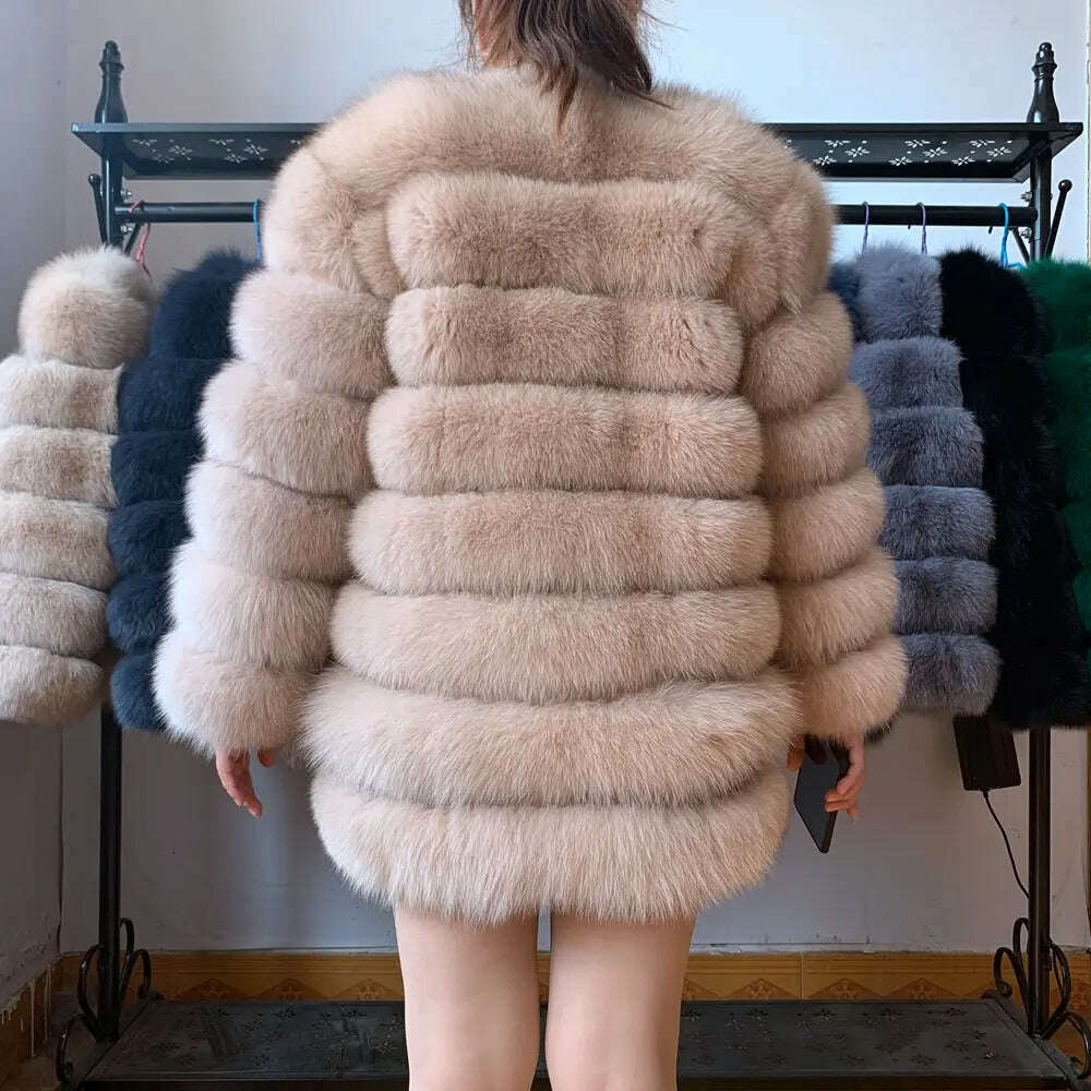 70CM 4in1 New Fast Shipping New Fashion Women Fashion Real Natural Fox Fur Long Coat Jacket for Winter Warm Over Coat - KIMLUD