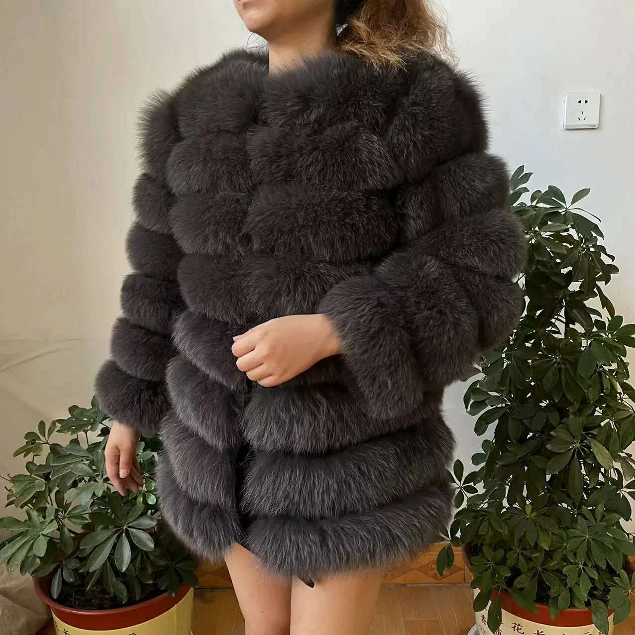 70CM 4in1 New Fast Shipping New Fashion Women Fashion Real Natural Fox Fur Long Coat Jacket for Winter Warm Over Coat - KIMLUD