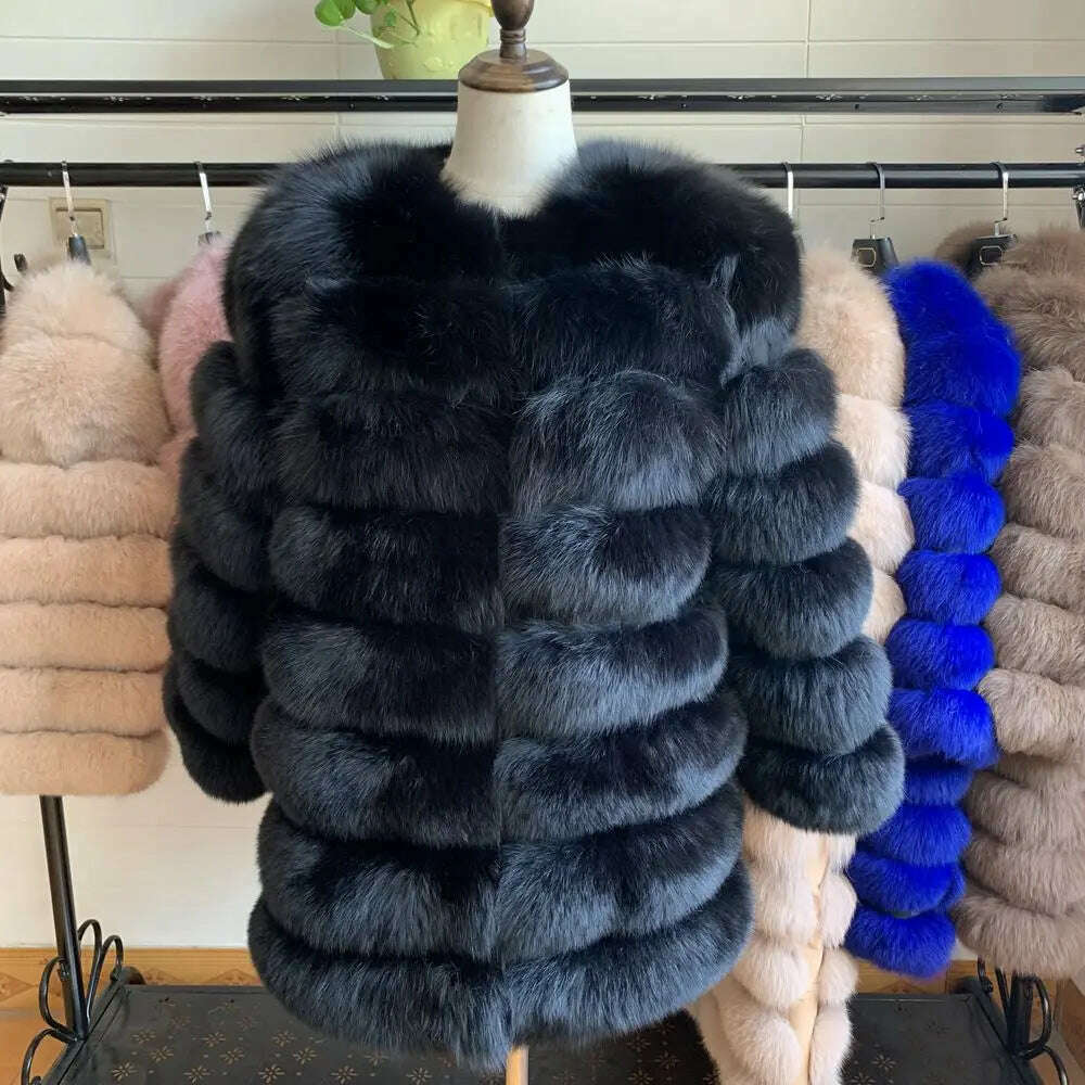 70CM 4in1 New Fast Shipping New Fashion Women Fashion Real Natural Fox Fur Long Coat Jacket for Winter Warm Over Coat - KIMLUD