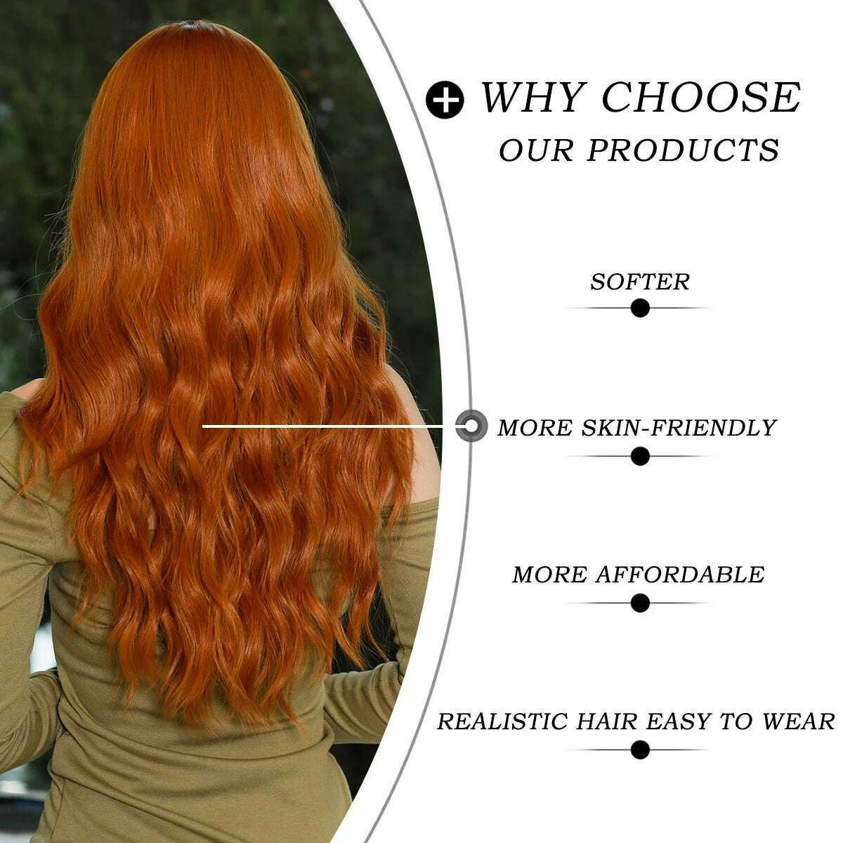 7JHH WIGS Bright Orange Long Wavy Women Wig Natural Synthetic Wigs with Bangs for Black Women Daily Party Cosplay Heat Resistant - KIMLUD