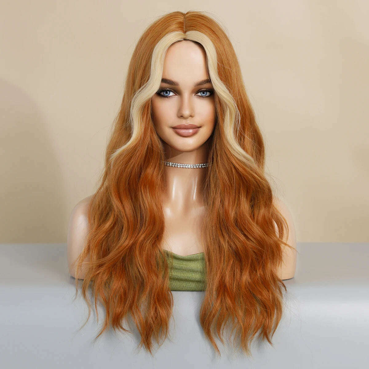 7JHH WIGS Bright Orange Long Wavy Women Wig Natural Synthetic Wigs with Bangs for Black Women Daily Party Cosplay Heat Resistant - KIMLUD